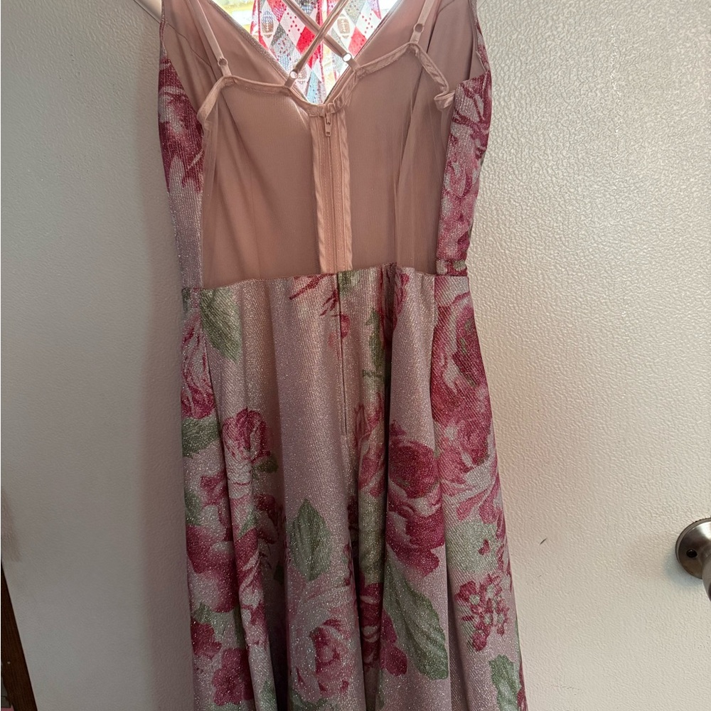 Floral Pink and Green DressFlowered Prom Dress